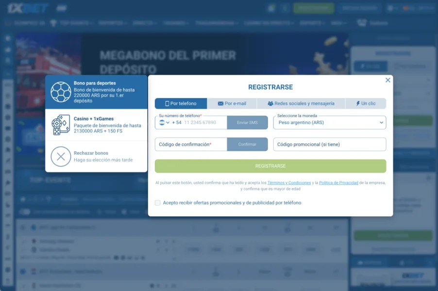 1xbet screen sign up